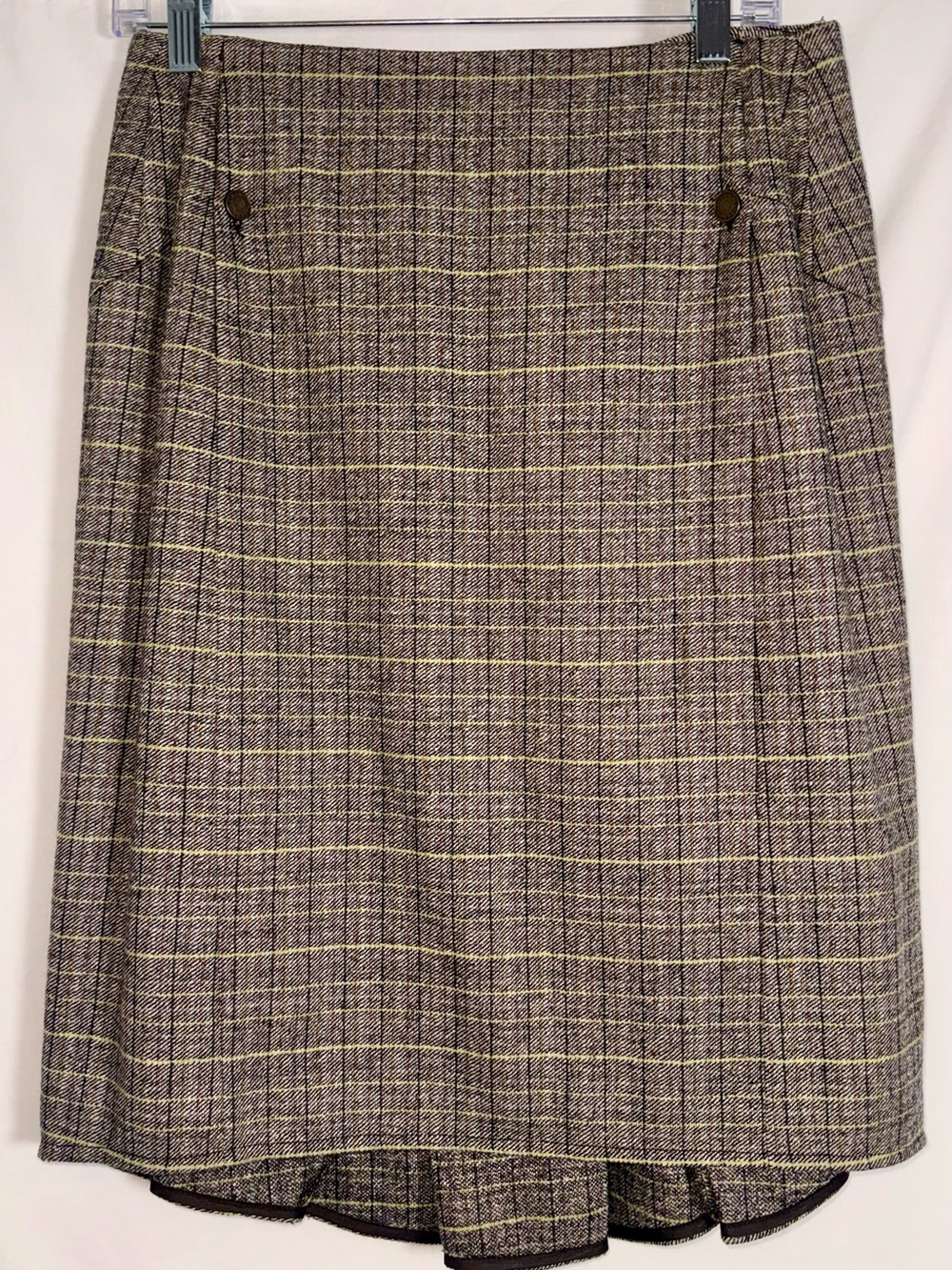 Valentino Gray Plaid Midi Skirt with Yellow Windowpane Size 44 (M)